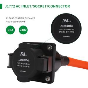Duosida SAE J1772 타입 1 소켓, EVSE 충전 50A AC, 미터 케이블 어댑터, 확장 자동차 사이드 액세서리