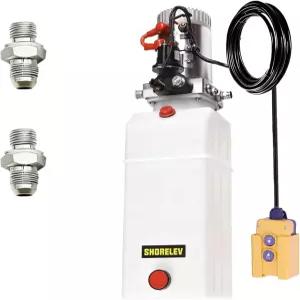 SHORELEV 12V DC 단일 작용 유압 파워 유닛 8L 펌프 플라스틱 저장소 덤프 트레일러 스노우 쟁기 통나무