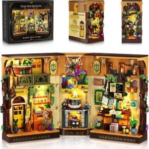 인순 매직 허브 북누크 빌딩 세트 조명 DIY 블록 키트 가정 책장 장식 930 PCS 미니어처 하우스 디스플레이