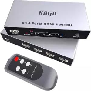 KAGO 8K HDMI 스위치 4 in 1 Out 4K 120Hz 4포트 2.1 셀렉터 박스 원격 금속 쉘 스플리터 스위처 지원 HDR