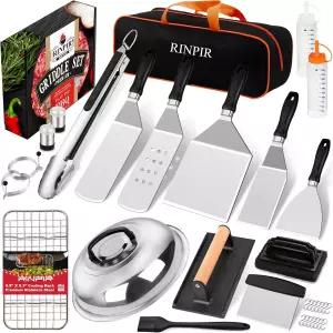 블랙스톤용 RINPIR 33PCS 그리들 액세서리 키트 냉각 랙 멜팅 돔 및 버거 프레스가 포함된 플랫 탑 그릴