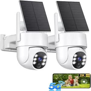 5G 2.4GHz 보안 카메라 무선 실외 가정 2K 태양광 및 배터리 구동 컬러 나이트 비전 PZT 인체 감지 2팩
