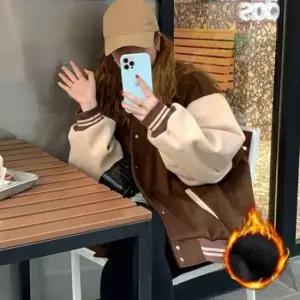 스터닝팩토리 우먼 패셔너블심플 기모안감 포인트컬러 베이스볼자켓 여성점퍼 패션점퍼 기모점퍼