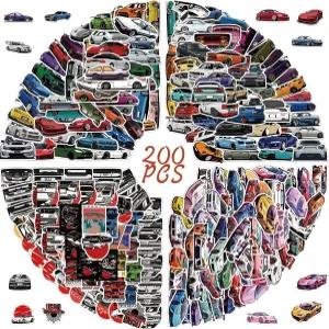 200pc JDM 레이싱 카 스티커 - 노트북 병 스케이트보드 기타 헬멧용 방수 기능