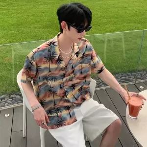 여름 하와이안 셔츠 빅사이즈 여행룩 커플 반팔 휴양지룩 해변 모래사장 리조트 티셔츠