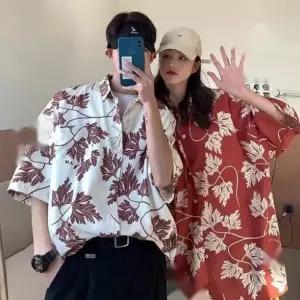반팔 박시 남녀 공용 커플 하와이안 셔츠