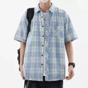 여름용 남성 반팔 체크셔츠 얇은 통기성 원단 데일리 캐주얼 상의