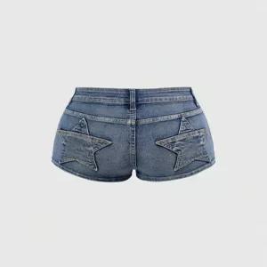 빈티지 Y2K 여성용 초저허리 초미니 데님 반바지  뒷주머니 별 패치