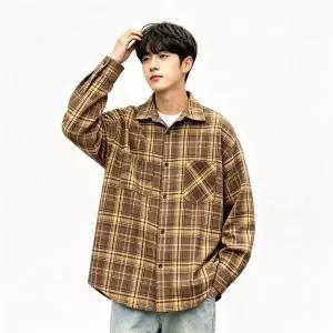 남성 트렌디 슬림 핏 격자 셔츠 패션 다용도 캐주얼 아우터