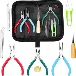 Swpeet 9Pcs 45인치 주얼리 제작 키트 3종 플라이어 니들 노즈 원형 와이어 커터 송곳 핀셋 골무 링 가위