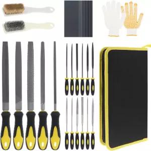 Omninmo 34PCS 금속 줄 세트 T12 고탄소강 재질 보관용 가방 포함 4가지 다양한 모양 니들 및 다이아몬드