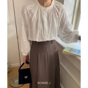 [하프클럽/] 에스닉 빈티지 자수 차이나카라 블라우스 아방핏 벌룬 긴팔 셔