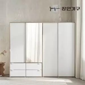 [장인가구]코라 2400 슬라이딩 옷장 세트 1200 거울 서랍옷장 (행거형)+1200 (선반형)