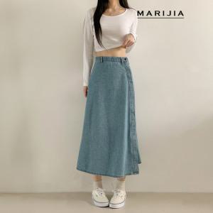 [마리지아][MARIJIA] 베리 언발 데님 롱 스커트_MDEB25050