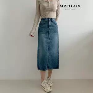 [마리지아][MARIJIA] 트임 뒷 밴딩 데님 롱 스커트_MDEB32009