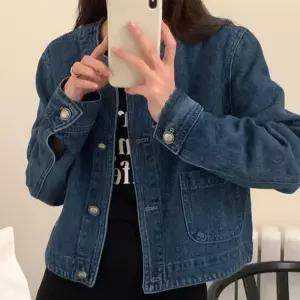 (다올)여성 데님 셔츠 라운드 카라 단추 청자켓