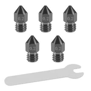 Aokin 5개 0.2mm 경화 강철 노즐 MK8 3D 프린터 고온 마모에 강한 크리알리티 엔더 3/3 Pro/3 V2 5/5