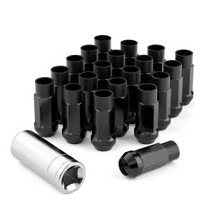 이지소 20PCS M12x1.5 오픈 엔드 벌지 도토리 블랙 러그 너트 - 원뿔형 시트 60개 높이 50mm 스플라인 키
