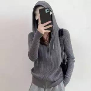 아우터 집업 후드 데일리룩 골지 간절기 여자 니트