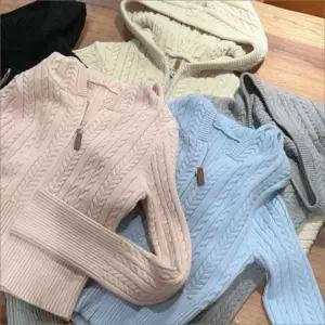 케이블 꽈배기 슬림핏 집업 여리핏 겨울 후드니트 여자 5color