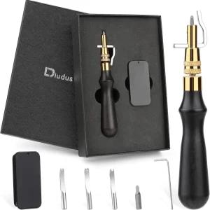DIUDUS 7 in 1 휴대용 조절 가능한 스티칭 홈 가죽 스키빙 도구 조각 키트 공예 최첨단