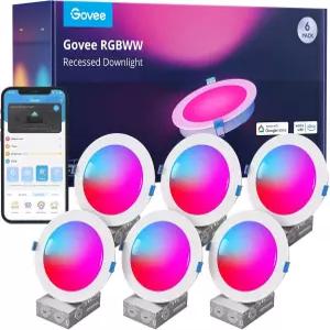 고비 6인치 스마트 오목 조명 Wi-Fi 블루투스 다이렉트 커넥트 RGBWW LED 다운라이트 65 장면 모드 알렉사