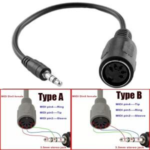 오디오 어댑터 3.5mm 플러그 to MIDI 5핀 암 컨버터 TRS 수 사운드 연결 케이블 코드