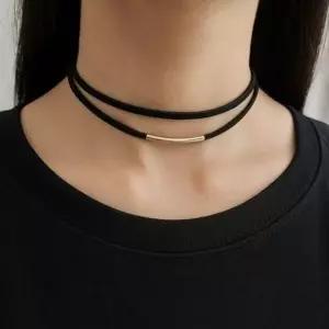 초커 가죽 목걸이 더블 패션소품 악세사리 귀걸이 주얼리 목걸이-...