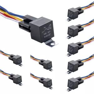 nqnqvl 10 팩 12V 40/30 암페어 5핀 SPDT 자동차 릴레이 하네스 포함 - 헤비 듀티 12AWG 구리선 트럭