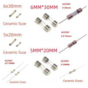 빠른 블로우 유리관 퓨즈 3.6x10mm 5x20mm 6x30mm 250V 3.15A 4A 5A 6A 6.3A 7A 8A 10A 12A15A 축 리드 세