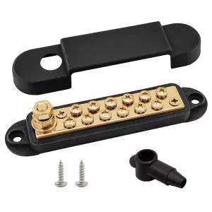 1/4인치 스터드 파워 분배 블록 버스 바 12개의 8 나사 포함 암퍼 5.3인치 12V 150A 해상 황동 배터리