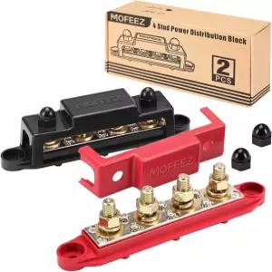 MOFEEZ 파워 디스트리뷰션 블록 버스 바 4 x 5/16 포스트 6 8 나사 단자 최대 48V 250A(페어 레드 및 블랙)