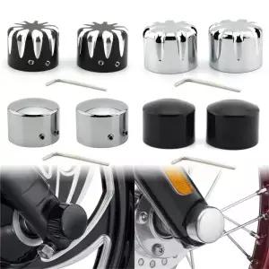 2xMotorcycle 프론트 액슬 너트 커버 캡 알루미늄 블랙/크롬 Harley Sportster Touring Softail Dyna VRSC
