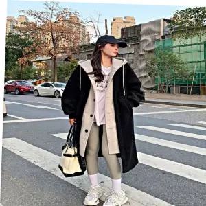 여성 3컬러 베니그 레이어드 양털 후드점퍼 양털코트