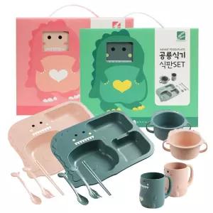 유아 어린이 아기 공룡 식기 세트 식판 흡착 컵 실리콘 유치원 이유