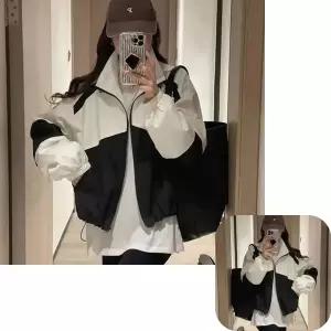 여자바람막이 크롭 점퍼 간절기 배색 얇은 잠바 여자가을점퍼