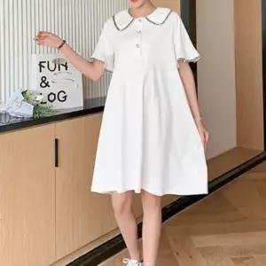 퍼프 소매 포인트 카라 원피스 데일리 임산부 꾸안꾸