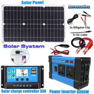 6000W 태양광 인버터 키트 완전한 발전 600W 태양광 패널 110V/220V 시스템 12V 태양광 패널 배터리 충전 컨트롤러