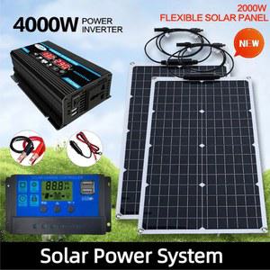2000W 태양 에너지 시스템 110V/220V 4000W 태양광 패널 인버터 유리 12V 배터리 충전 컨트롤러 가정/야외용