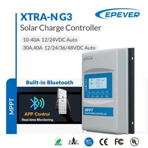 EPEVER 10/20/30/40A MPPT 태양광 컨트롤러 내장 블루투스 12V 24V 48V XTRANG3BLE 60/100/150V PV 패널 리튬/무배터리 사용 가능