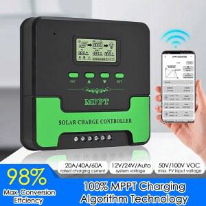 12V 24V 자동차용 WiFi MPPT 태양광 충전 컨트롤러 20A/30A/40A/60A 듀얼 USB LCD 디스플레이 태양광 패널 조절기 태양광 PV 조절기