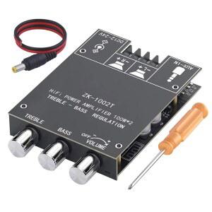 ZK-1002T 200W 블루투스 앰프 보드 2.0 CH 오디오 앰프 트레블 및 베이스 컨트롤 포함 HIFI 파워 보드 BT AUX 입력 DC 9-24V DIY 스피커용 스테레오 모듈 전원 케이블 포함