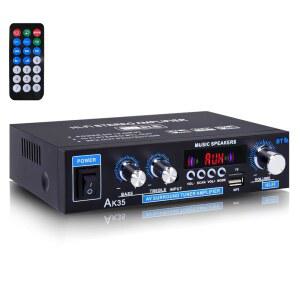 AK35 200W 스테레오 오디오 앰프 블루투스 5.0 2.0채널 미니 리시버 베이스 & 트레블 컨트롤 포함홈 (AUX USB SD 카드 입력 리모컨 포함)