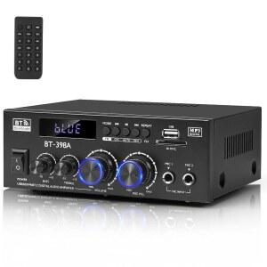 ROMICA 스테레오 오디오 앰프 2채널 450W 블루투스 5.0 홈 리시버(FM 라디오 USB SD 광케이블 및 동축 입력 지원) 패시브 스피커 액티브 서브우퍼용 앰프
