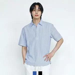 헨리넥셔츠 남성 잔스트라이프 헨리넥 풀오버 반팔 셔츠 카라티 남방