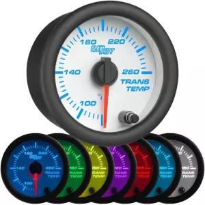 GlowShift 화이트 7컬러 260F 자동 변속기 온도 게이지 키트 - 1/8-27 NPT 전자 센서 및 배선 포함 멀티