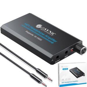 ESYNIC 충전식 16-150 헤드폰 AMP 전압-3.5MM 오디오 인 아웃 | 볼륨 조절 기능과 2스테이지 게인 스위치가 탑재된 메탈 케이스 앰프 - 12시간 재생 가능 자동차 MP3&4 휴대폰 PC 노트북용