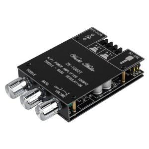 ZK-1002T 블루투스 증폭기 보드 2.0CH 100W*2 미니 오디오 AMP 모듈 | 트레블 및 베이스 컨트롤 BT AUX 입력 홈 스피커용 DC 9-24V 업데이트 버전 APP 컨트롤이 탑재된 스테레오