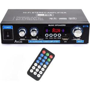 AK35 스테레오 앰프 홈 오디오 블루투스 5.0 최대 200W 2.0채널 미니 자동차용 파티용 리시버 USB/TF 카드 지원 / AUX 입력 베이스 & 트레블 컨트롤