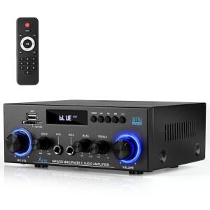 ROMICTA AK50 스테레오 오디오 앰프 2채널 400W 블루투스 5.0 홈 리시버(FM 에코 AUX USB SD MIC 입력 지원) 및 패시브 스피커와 액티브 서브우퍼용 파워 앰프